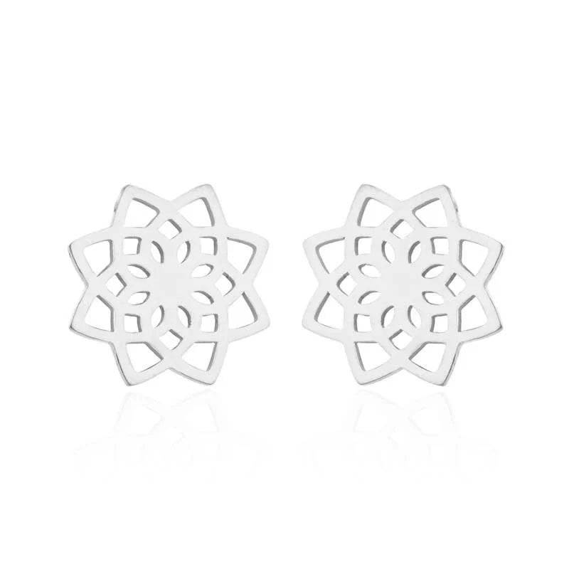 Buddha Stones Tibetan Lotus Pattern New Beginning Stud Earrings
