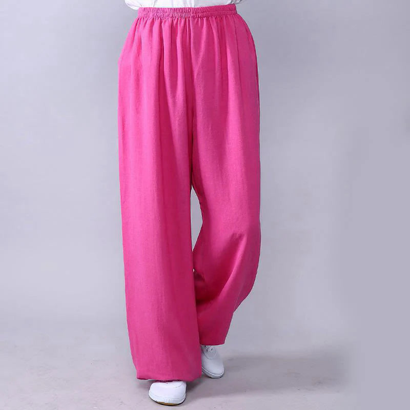 Buddha Stones Summer Elastic Waist Tai Chi Qigong Practice Cotton Linen Unisex Pants