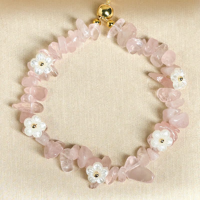 Buddha Stones Irregular Crystal Flower Design Amethyst White Crystal Balance Bracelet