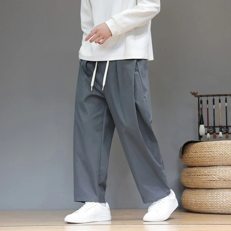 Buddha Stones Fall Solid Color Straight Leg Design Men's Harem Pants With Pockets