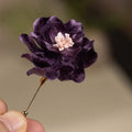Buddha Stones Handcrafted Silk Art Purple Peony Flower Good Fortune Brooch