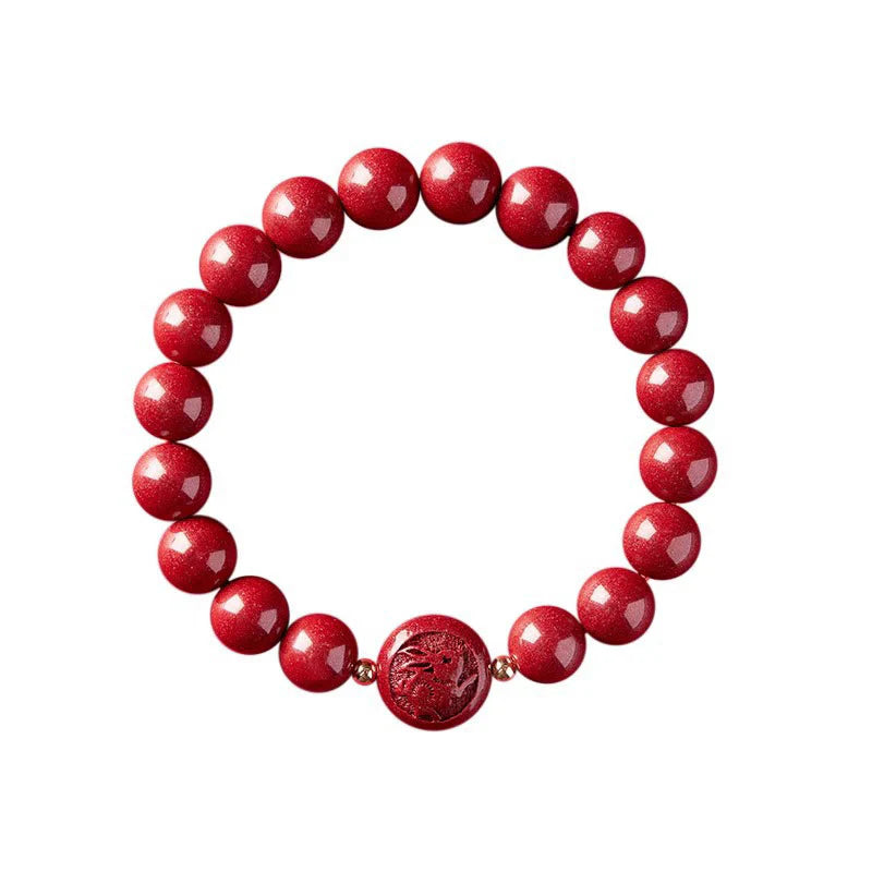 Buddha Stones Chinese Zodiac Year Of The Horse Carved Cinnabar Peaceful Blessing Bracelet
