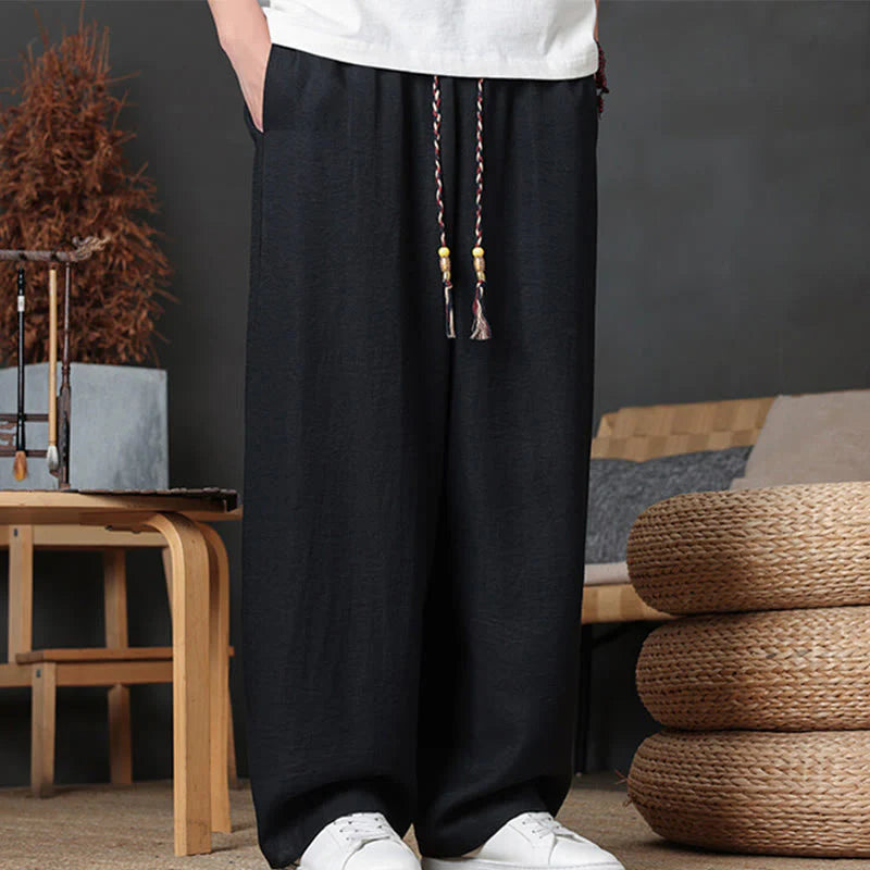 Buddha Stones Casual Plain Color Drawstring Design Men's Pants With Pockets