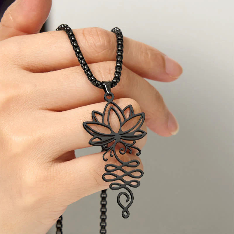 Buddha Stones Lotus Vines Design Chakra Symbol Stainless Steel Enlightenment Necklace Pendant