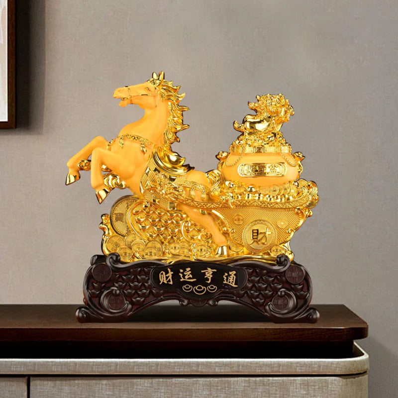 Buddha Stones  Good Fortune Year of the Horse Treasure Bowl Ingots Wealth Resin Home Decoration