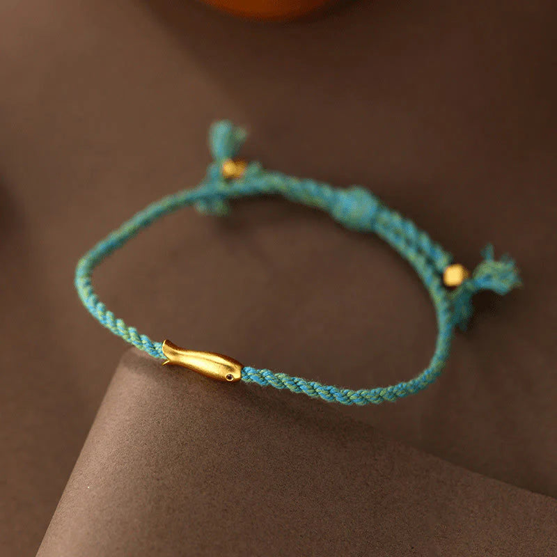 Buddha Stones Copper Lucky Koi Fish Luck Rope Bracelet