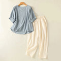 Buddha Stones 2pcs Plain Women's Short Sleeve Shirt Harem Pants Meditation Clothing Set