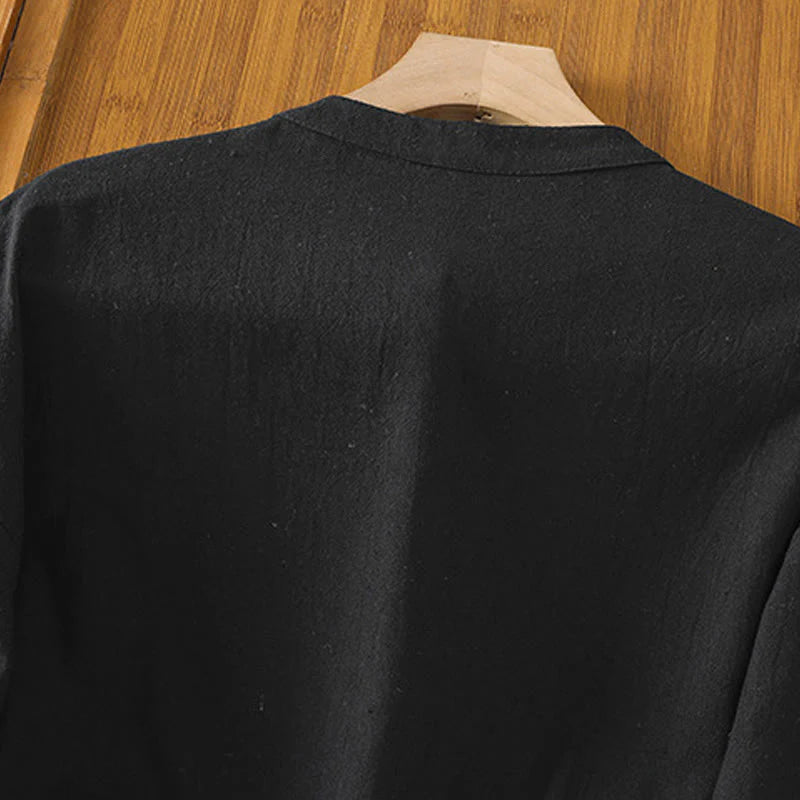 Buddha Stones Summer Casual Pure Color Half Button Simple Design Women's Cotton Linen Half Sleeve Shirt With Pocket