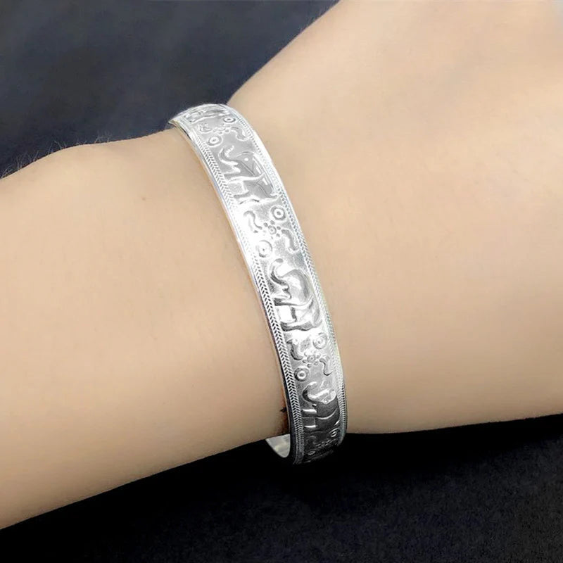 Buddha Stones Elephant White Copper Strength Bracelet Bangle (Extra 30% Off | USE CODE: FS30)