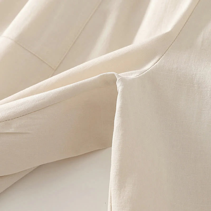 Buddha Stones Spring Solid Color Elastic Waist Cotton Women's Straight Leg Pants With Pockets