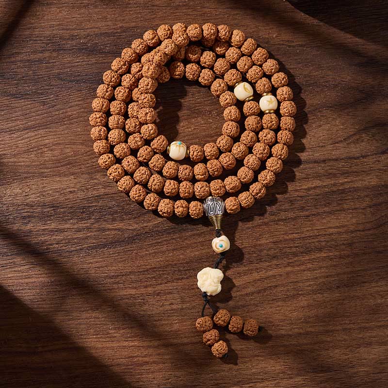 Buddha Stones Tibetan 108 Beads Bodhi Seed Three-eyed Dzi Bead Auspiciousness Mala