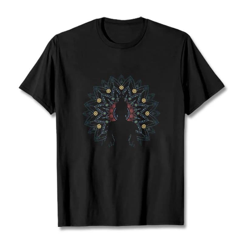 Buddha Stones Mandala Flower Seated Serene Buddha Pattern Tee T-shirt