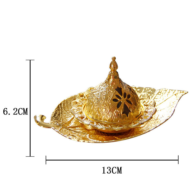 Buddha Stones Tibetan Gold Mini Leaf Coaster Meditation Incense Burner