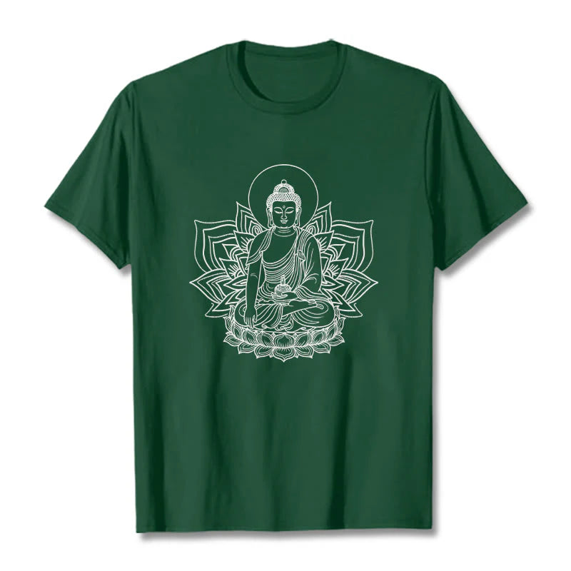Buddha Stones Medicine Buddha Seated On A Lotus Pedestal Tee T-shirt