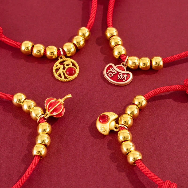 Buddha Stones Red String Bead Yuanbao Fu Character Protection Adjustable Cats Dogs Pet Collar