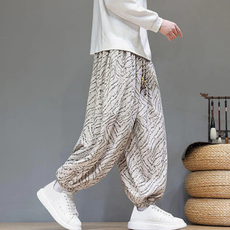 Buddha Stones Fall Texture Drawstring Design Corduroy Cotton Linen Men's Harem Pants With Pockets