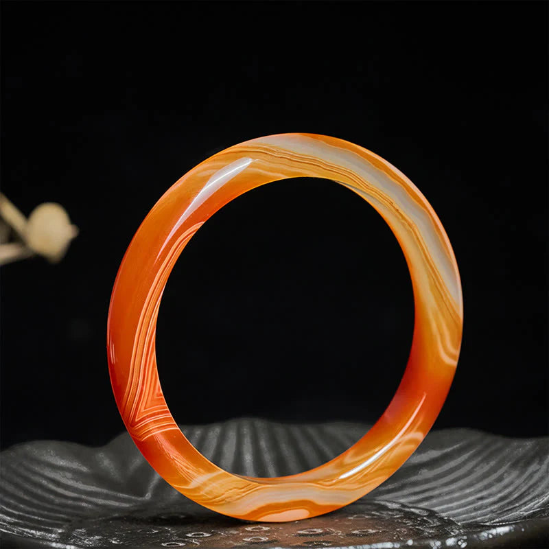 Buddha Stones Veined Pattern Red Agate Calm Cuff Bangle Bracelet