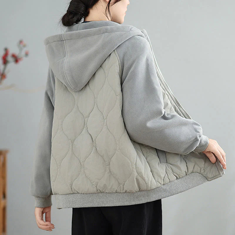 Buddha Stones Women's Long Sleeve Thickened Warm Hood Cotton Jacket With Pockets