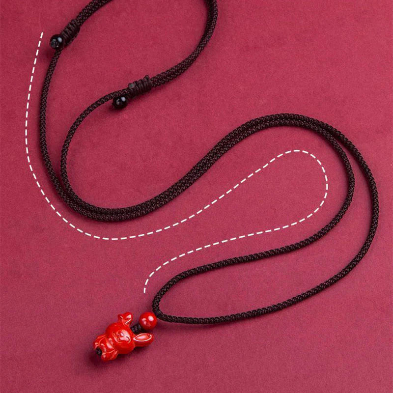 Buddha Stones Year Of The Horse Chinese Zodiac Engraved Design Cinnabar Blessing Rope Necklace Pendants