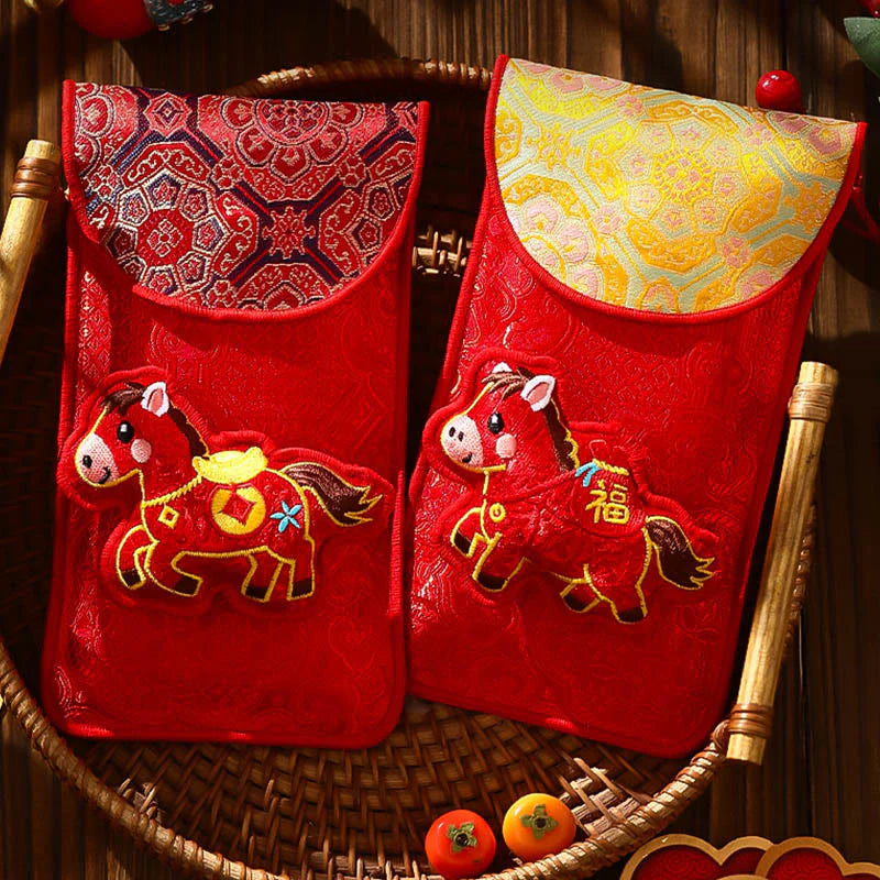Buddha Stones Year Of The Horse 2026 New Year Fu Character Lucky Embroidery Chinese Red Envelope