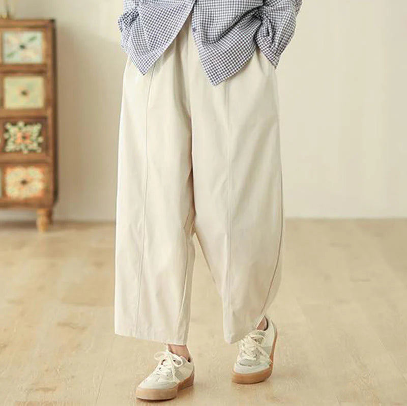 Buddha Stones Simple Lines Design Ankle-Length Cotton Women's Harem Pants With Pockets