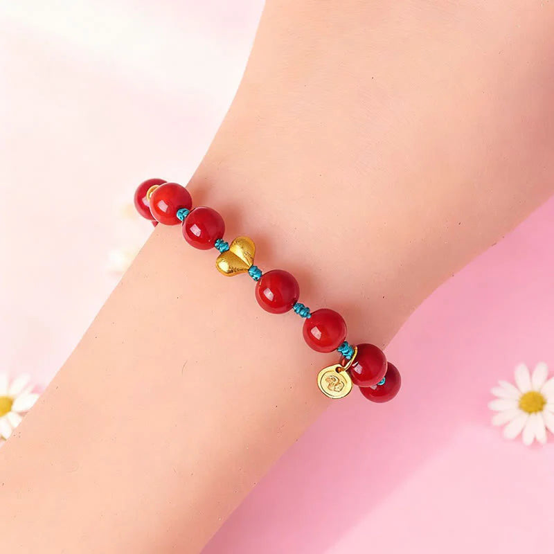 Buddha Stones 8mm South Red Agate Beads Heart Braided String Success Bracelet