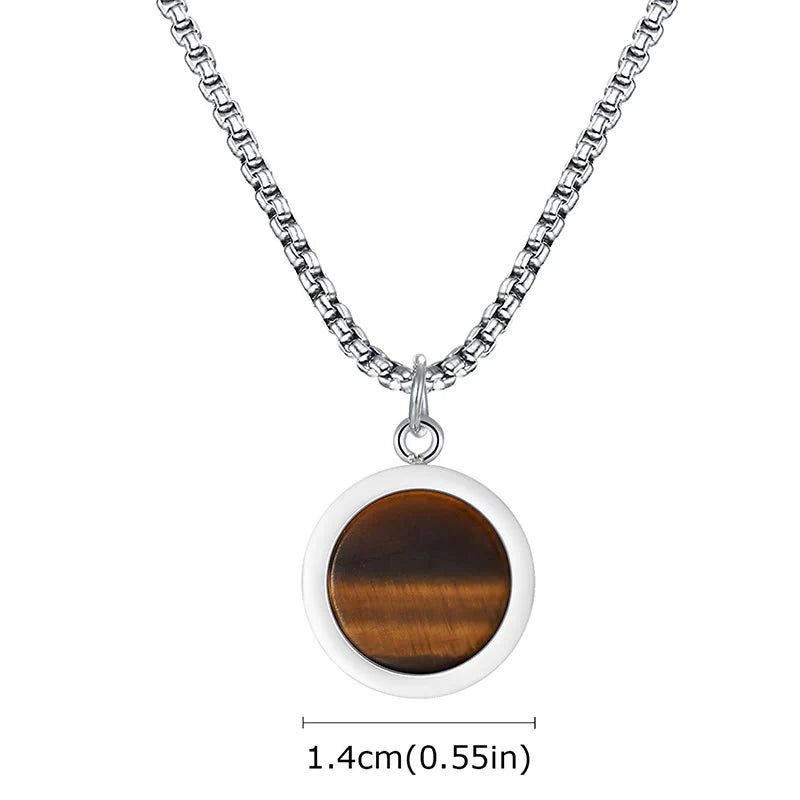 Buddha Stones Natural Stone Turquoise Tiger Eye  Lazurite Malachite Titanium Steel Purification Necklace Pendant