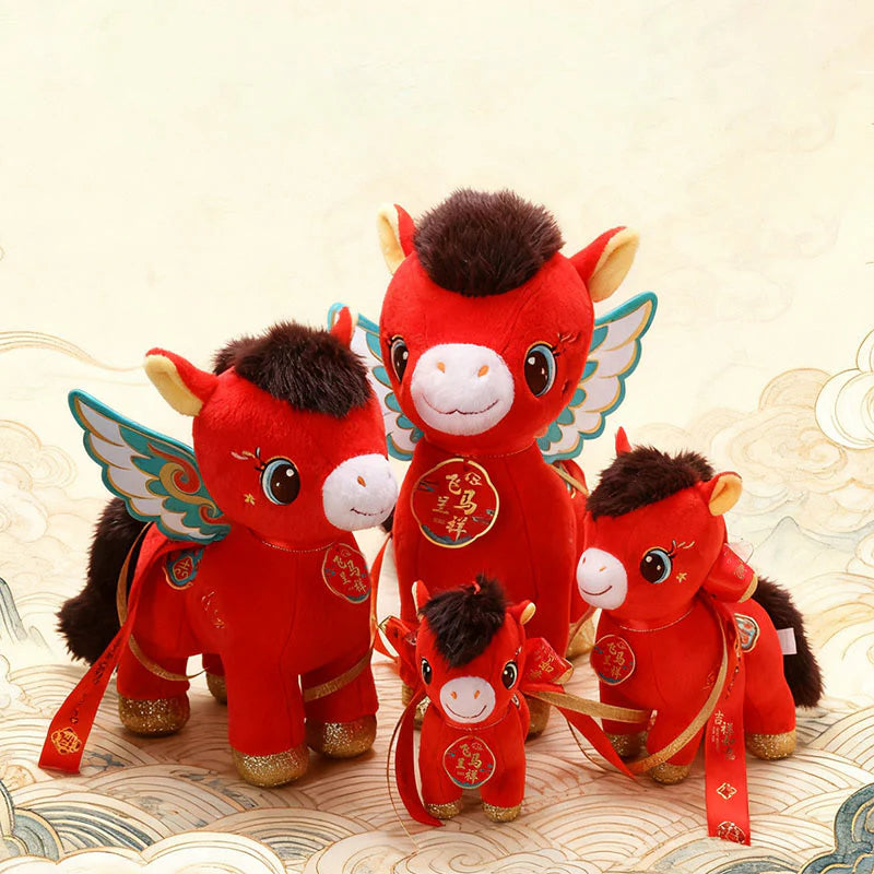 Buddha Stones Year Of The Horse Auspicious Cloud Pattern Winged Horse Plush Doll Energy Home Decoration