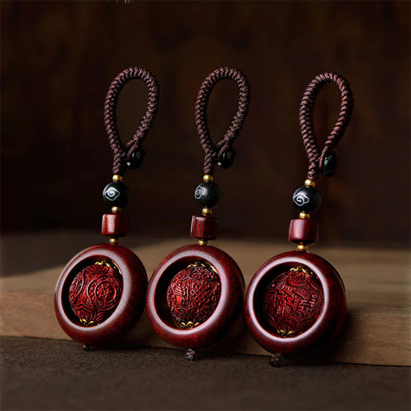 Buddha Stones Tibetan Small Leaf Red Sandalwood Ebony Luck Protection Rotation Decoration