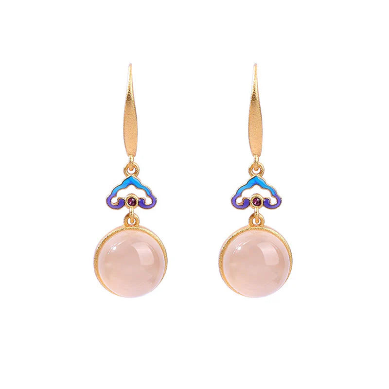 Buddha Stones 925 Sterling Silver Posts Natural Chalcedony Gold-plated Harmony Earrings