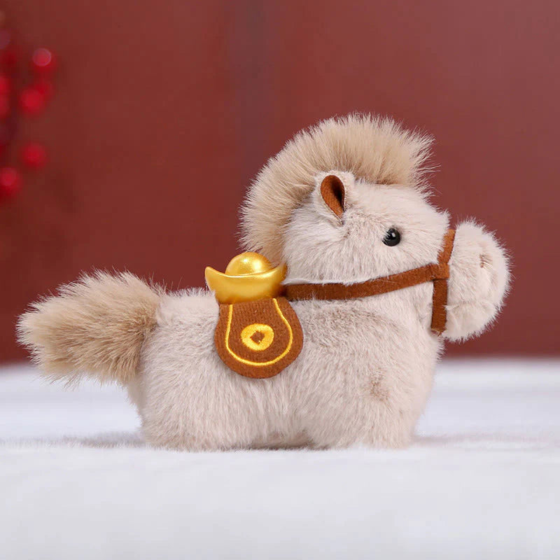 Buddha Stones Year Of The Horse Gold ingot Solid Color Plush Pony Hanging Decoration