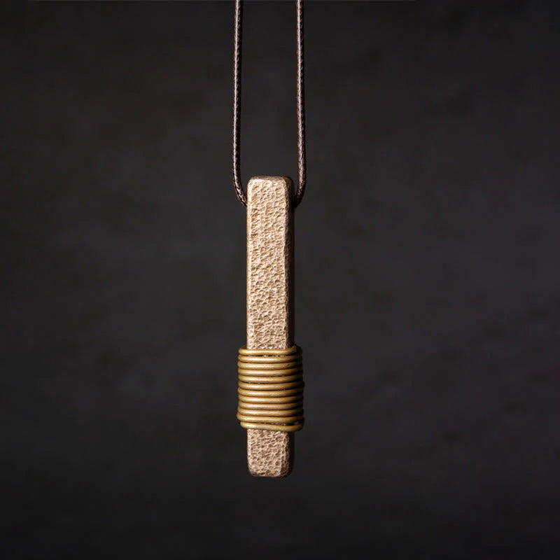 Buddha Stones Vintage Textured Design Brass Copper Wealth Necklace Pendant