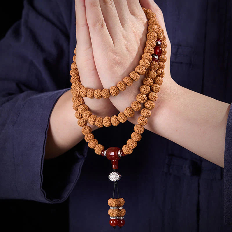 Buddha Stones Tibetan 108 Beads Bodhi Seed Three-eyed Dzi Bead Auspiciousness Mala