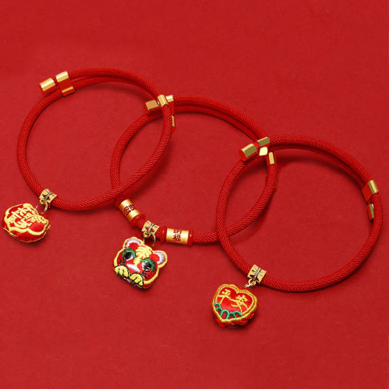Buddha Stones Red String Plaited Embroidery Tiger Fu Character Protection Adjustable Cats Dogs Pet Collar
