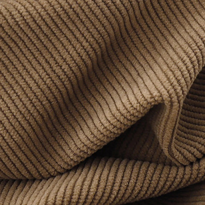 Buddha Stones Tan Solid Color Corduroy Puff Long Sleeve Midi Dress