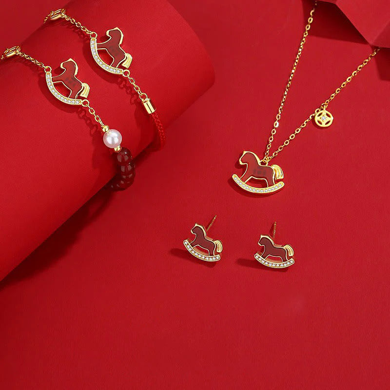 Buddha Stones 925 Sterling Silver Year Of The Horse Design Red Agate Confidence Earrings