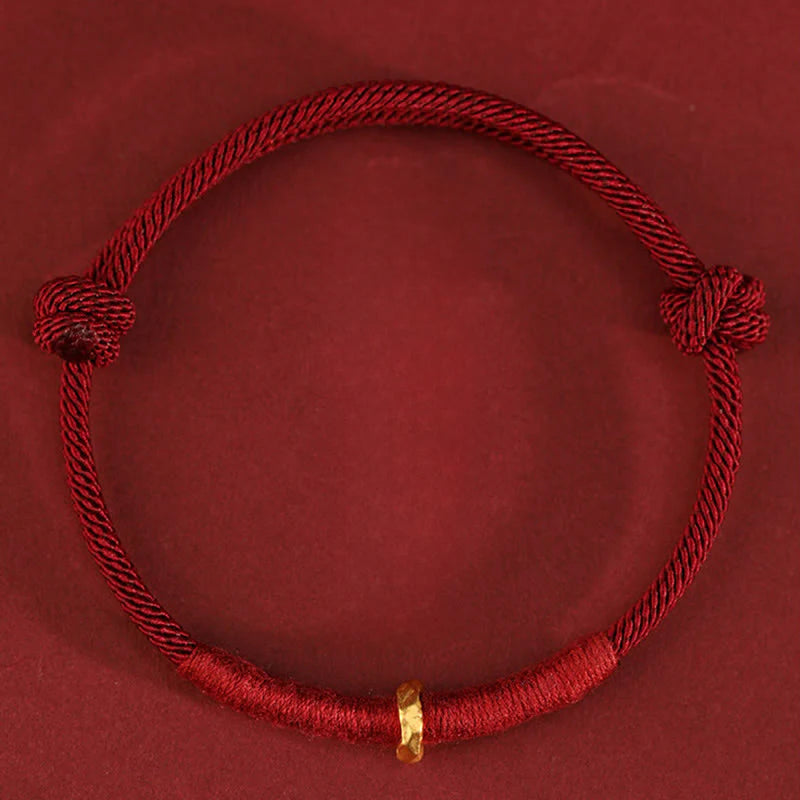 Buddha Stones 999 Gold Ring Design Handmade Luck Braided Red Rope Bracelet Anklet