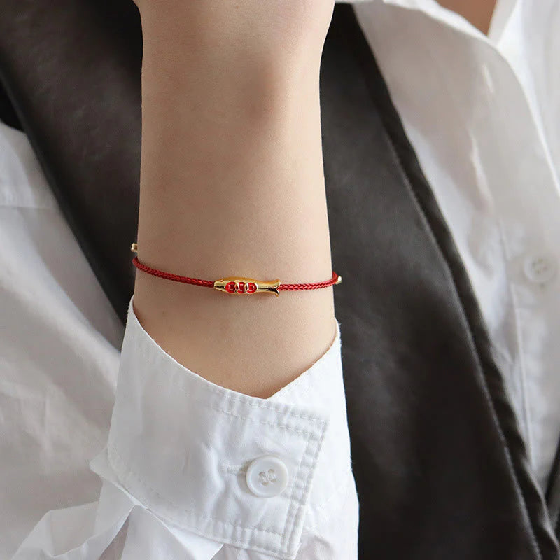 Buddha Stones Brass Koi Fish Red String Wealth Bracelet