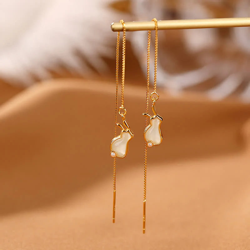 Buddha Stones 925 Sterling Silver Year of the Rabbit Hetian White Jade Happiness Drop Earrings (Extra 35% Off | USE CODE: FS35)