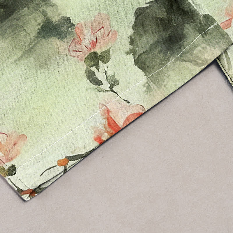 Buddha Stones Pure Cotton Butterfly Flowers Pattern Print Women's Pants With Pockets