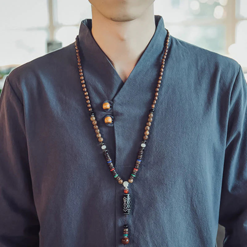 Buddha Stones 2Pcs Shirt Ankle-Length Pants With Pockets Men's Meditation Cloth Set
