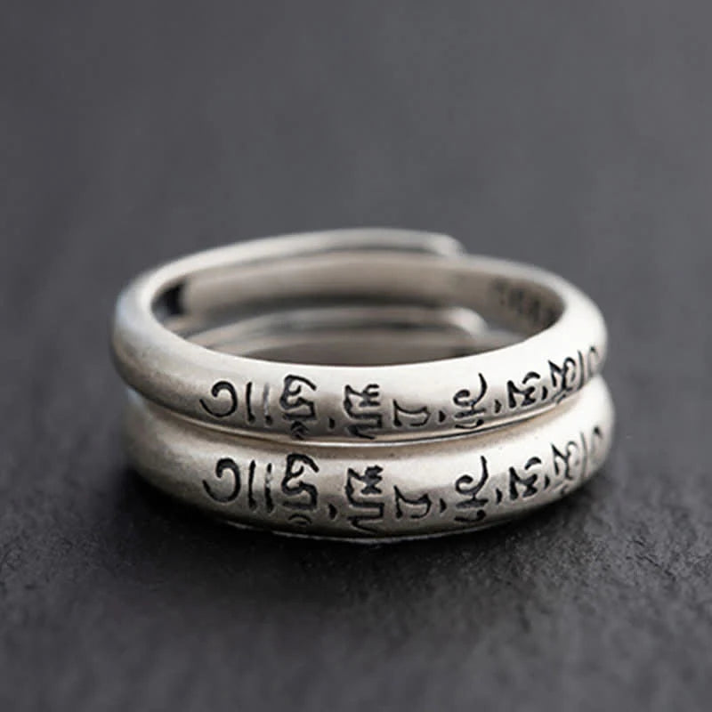 Buddha Stones 990 Sterling Silver Six True Words Om Mani Padme Hum Love Peace Ring (Extra 35% Off | USE CODE: FS35)