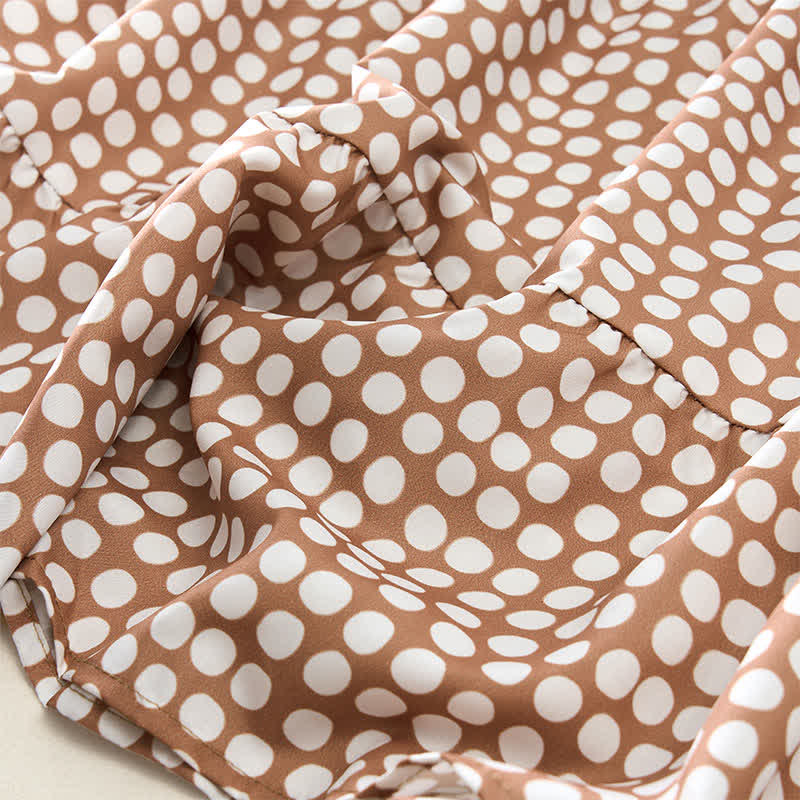 Buddha Stones Summer Elegant Polka Dot A Line Ruffle Hem Short Sleeve Knee Length Dress