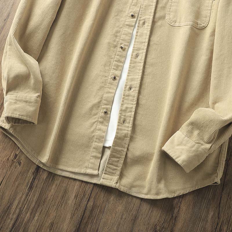 Buddha Stones Lapel Corduroy Solid Color Men's Long Sleeve Cotton Thickened Jacket With Pockets