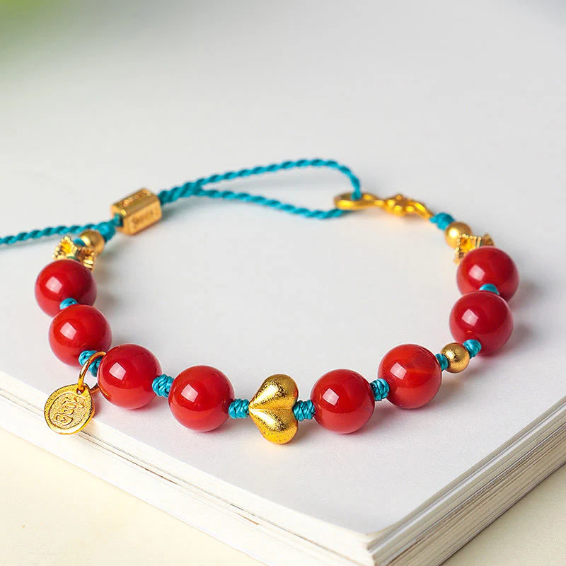 Buddha Stones 8mm South Red Agate Beads Heart Braided String Success Bracelet