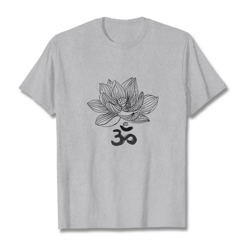 Buddha Stones Om Lotus Sketch Cotton Tee T-shirt
