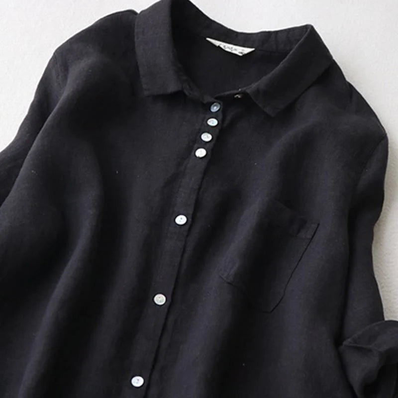 Buddha Stones Buttons Design Lapel Three Quarter Sleeve Midi Dress With Pockets