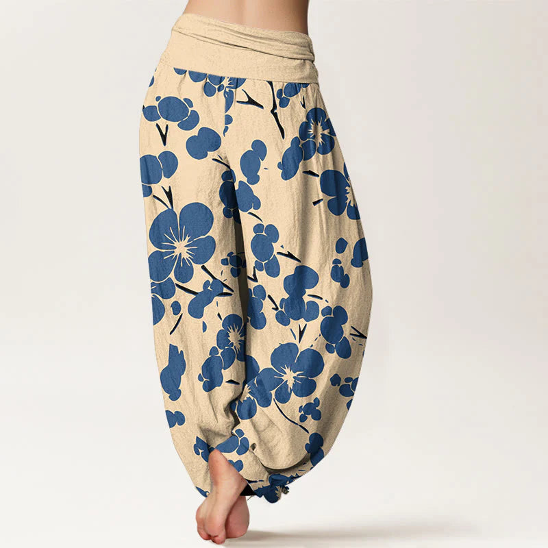 Buddha Stones Pure Cotton Blooming Floral Flowers Women's Elastic Waist Harem Pants