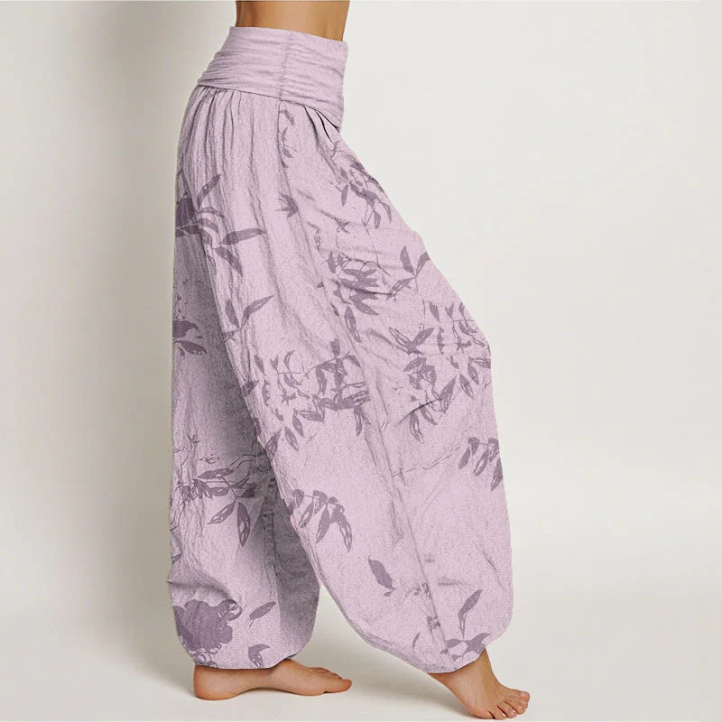 Buddha Stones Cotton Branch Pattern Women's Elastic Waist Harem Pants
