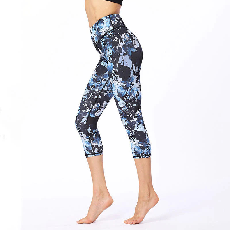 Buddha Stones Leaves Butterfly Print Sports Yoga Cropped Leggings Women's Yoga Capri Pants